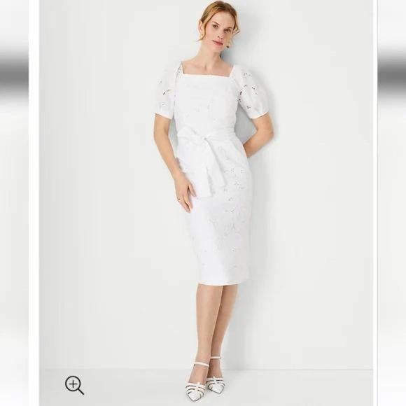 Floral Eyelet Puff Sleeve Sheath Dress - Picture 4 of 7